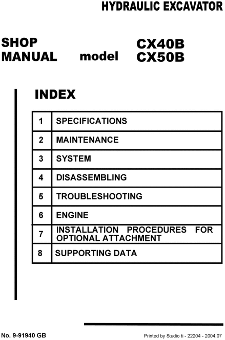 Product picture Case CX40B, CX50B  Hydraulic Excavator Shop Manual